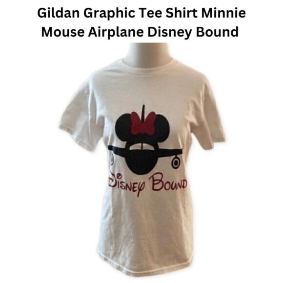 Gildan Minnie Mouse Airplane Graphic Tee White Small Petite - Picture 1 of 5